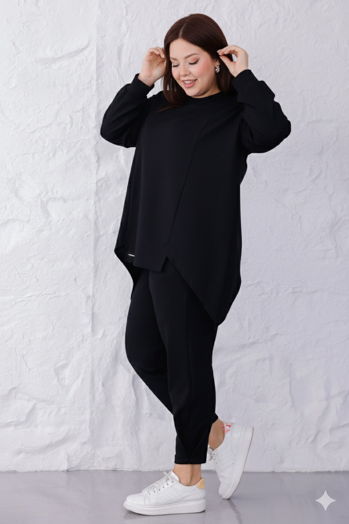MAG FASHİON  Kadın Büyük Beden Bluz Asimetrik Duruş Siyah - Görsel 6