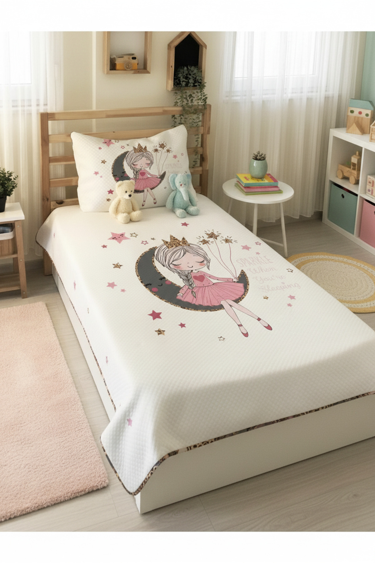 Evmila Aykız Desenli Bebek Ve Çocuk Baskılı Tek Kişilik Pike Takımı 160x230 Beyaz fotoğrafı 3 (önizleme)