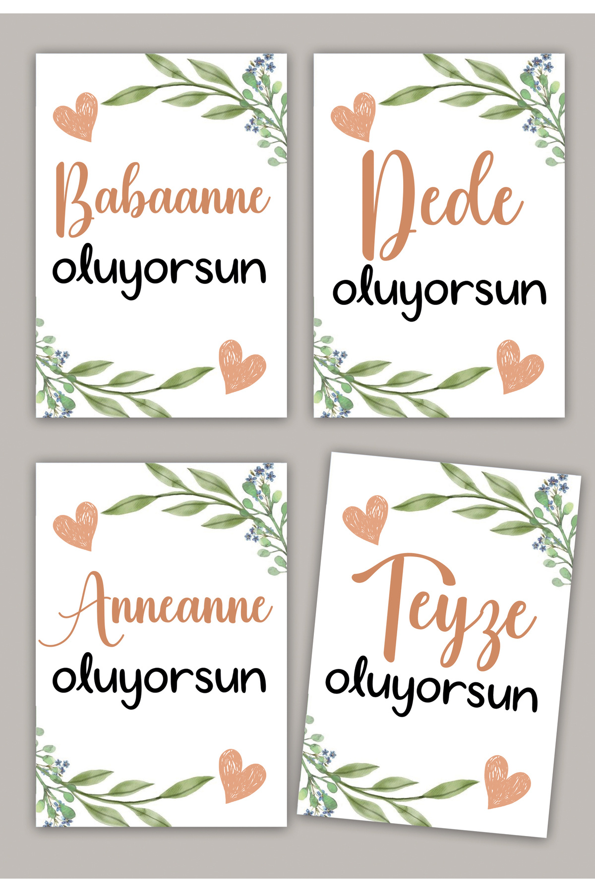 Pankart Evi 4 Adet Bebek Müjde Anı Kartı Seti - Hamile Anı Kartı - Teyze Anneanne Babaanne Dede Oluyorsun