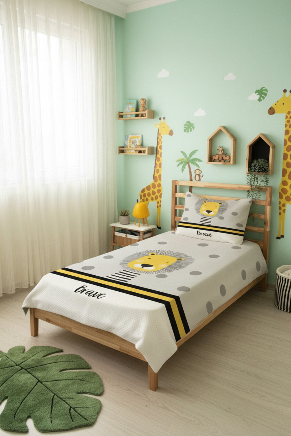 Evmila Aslan Desenli Bebek Ve Çocuk Baskılı Tek Kişilik Pike Takımı 160 X 220 Cm Gri fotoğrafı 2 (önizleme)