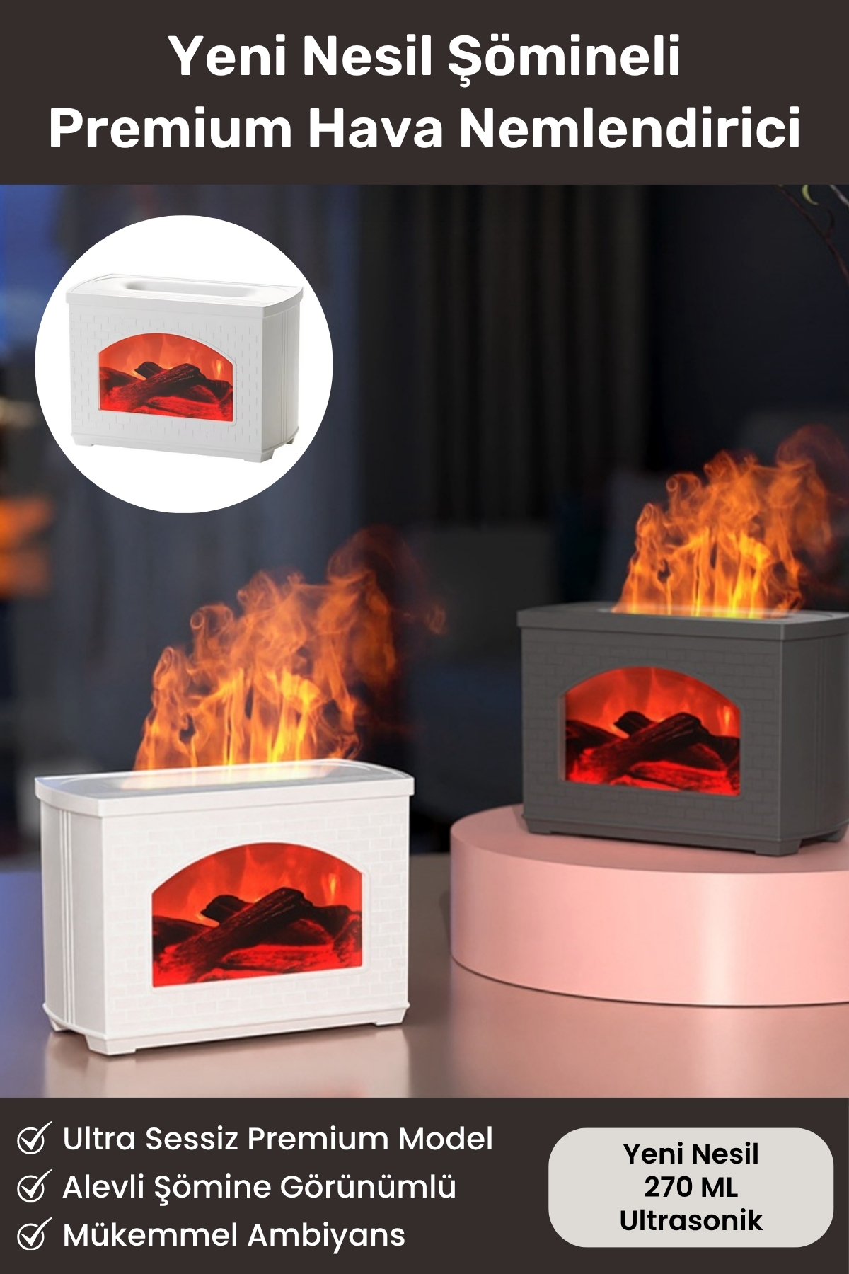 Yeni Nesil Bonfire Şömine Hava Nemlendiricisi 270 ML Renkli Gece Işığı Buhar Makinesi Aroma Difüzör