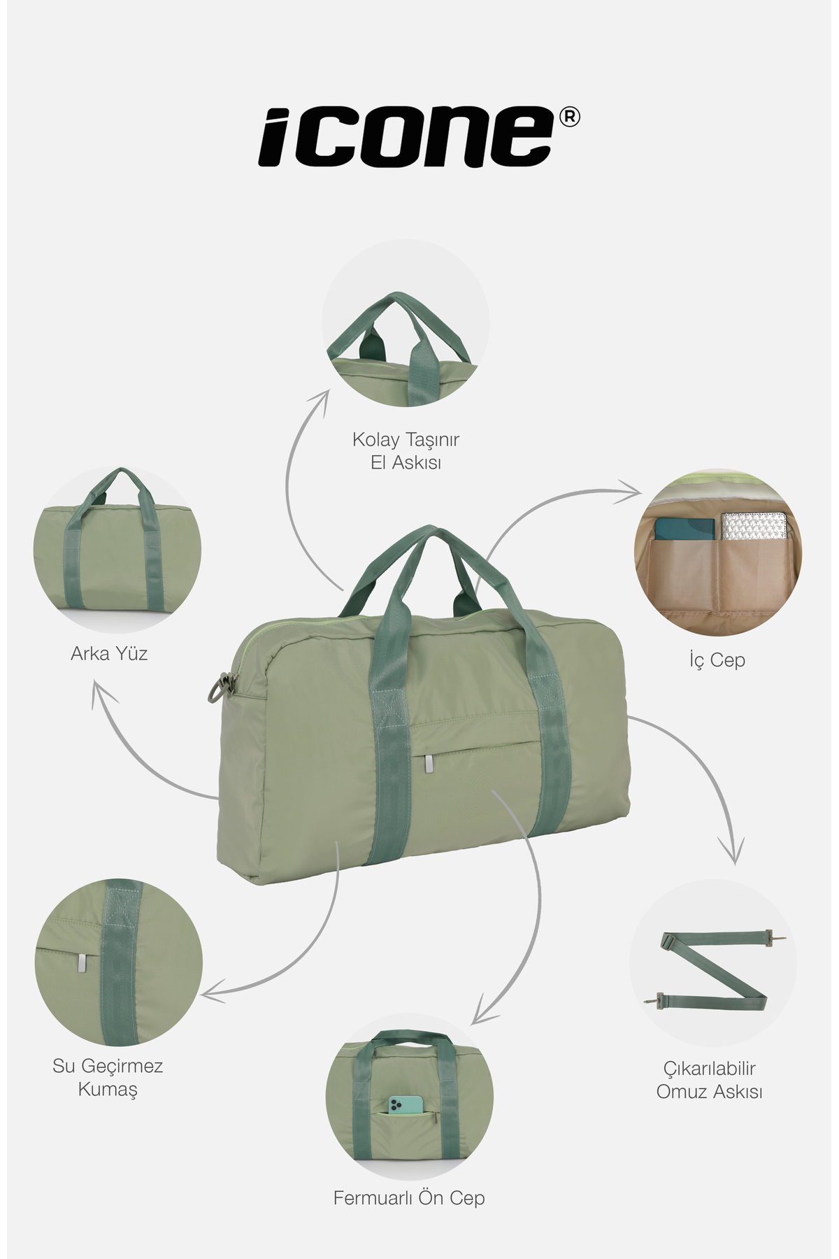 ICONE BAG Siyah Şu Geçirmez Unisex Spor Çantası Seyahat Çantası Fitnees Çantası görsel 6