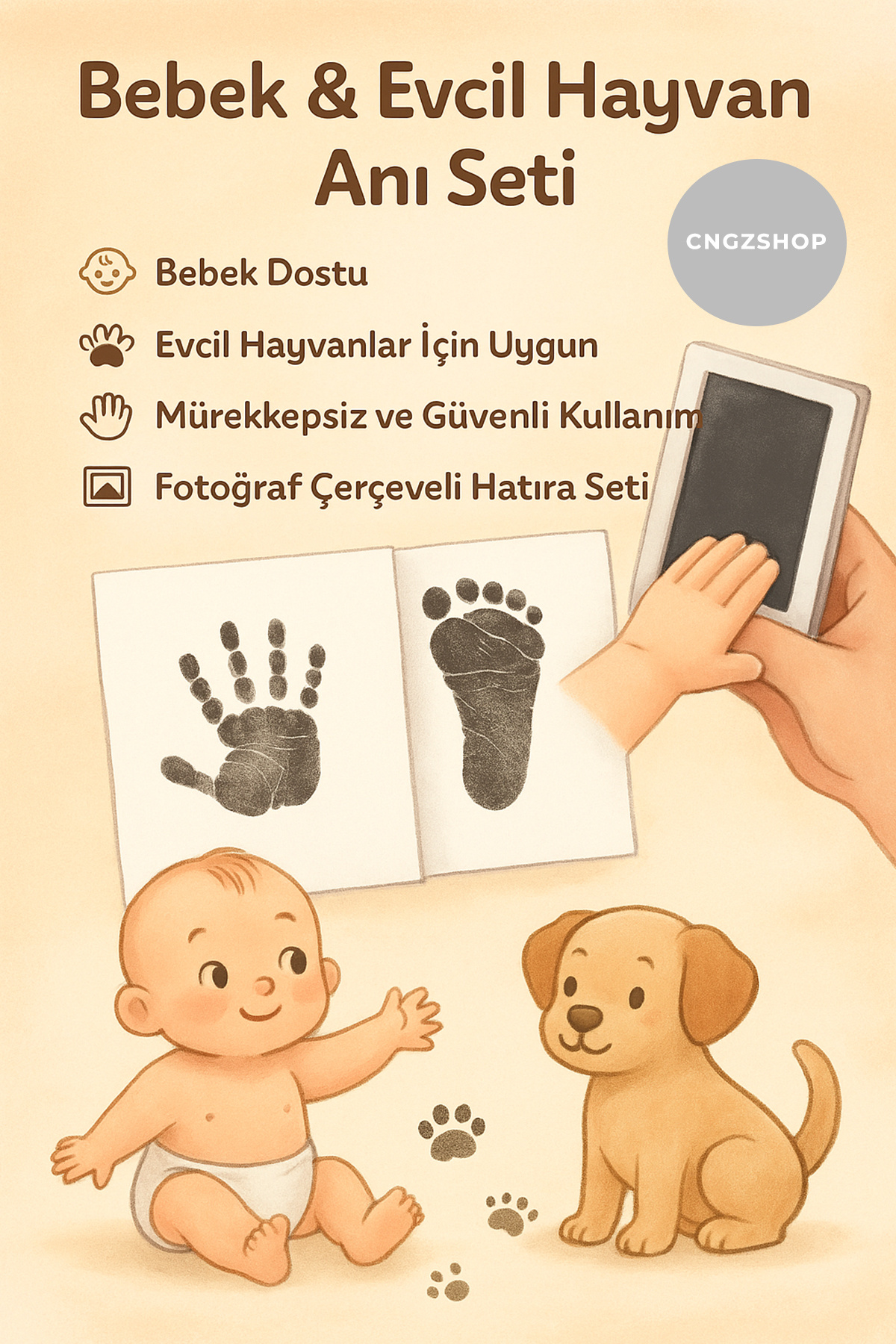 CNGZSHOP Bebek & Evcil Hayvan El Ayak Pati Izi Anı Albüm Baskı Seti Mürekkepsiz Bebek Siyah Kit