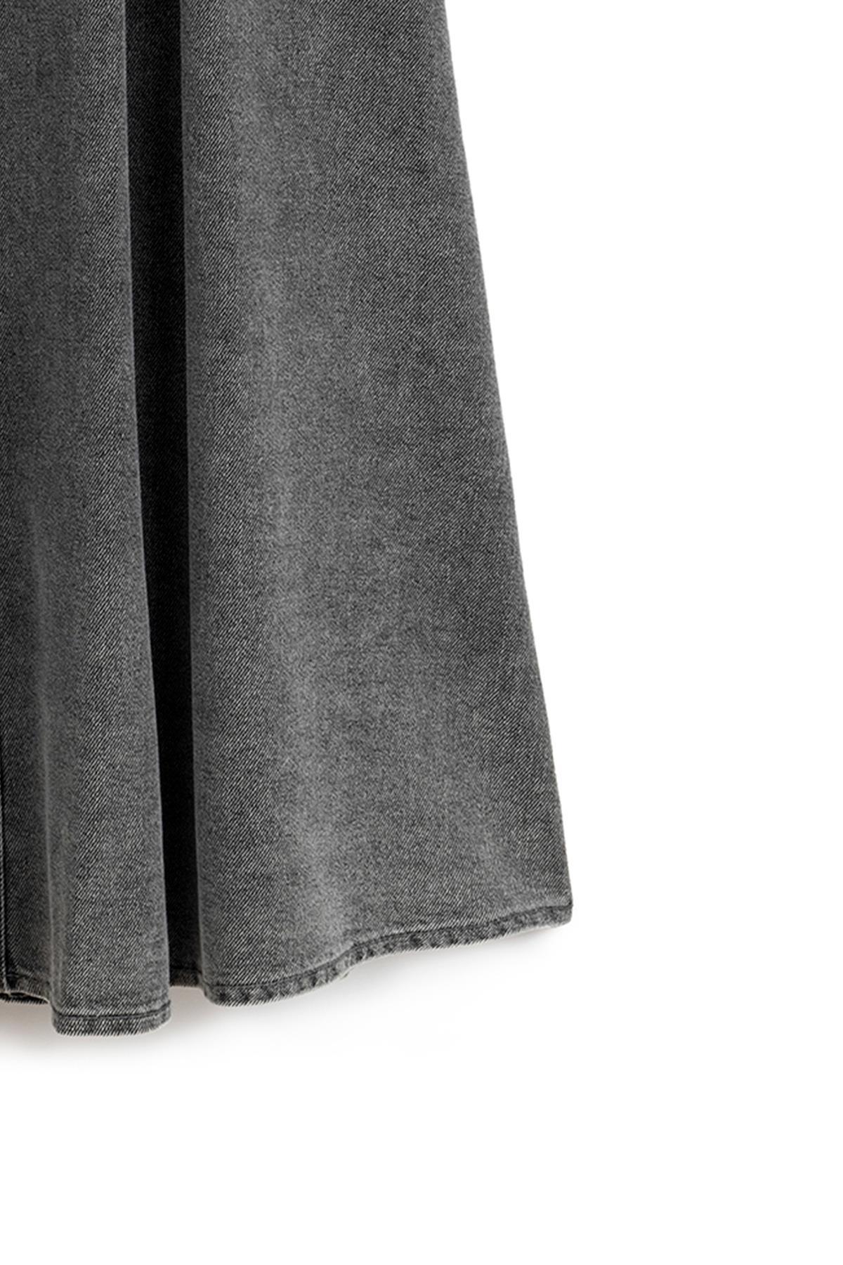 praye Cepli Kloş Denim Etek Füme görsel 3