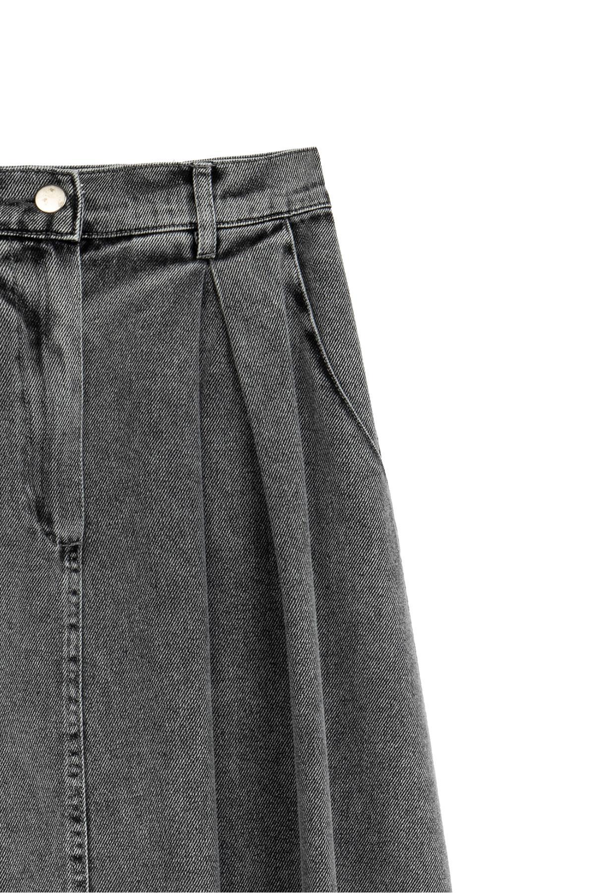 praye Cepli Kloş Denim Etek Füme görsel 4
