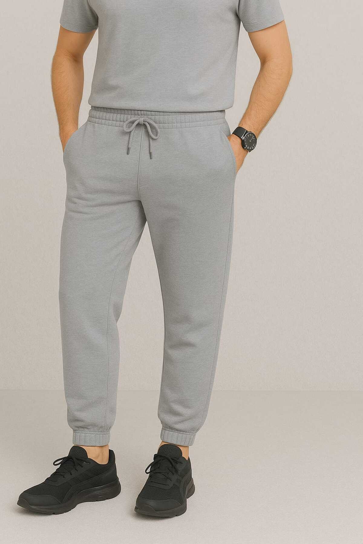 TREND ALİSSE Erkek gri STİL Standart Fit Normal Kesim 2 Iplik Cepli Rahat Jogger Eşofman Altı