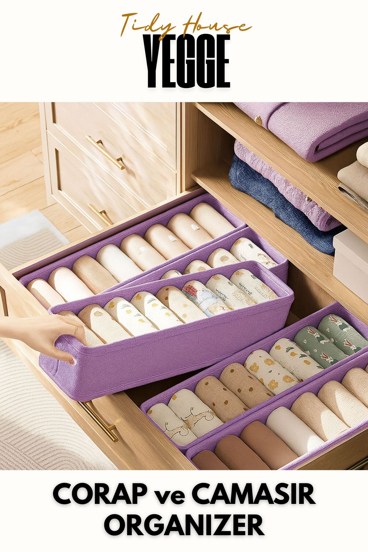 4-Piece Drawer and Cabinet Organizer, Shelf Organizer, Foldable Socks and Laundry Organizer Box