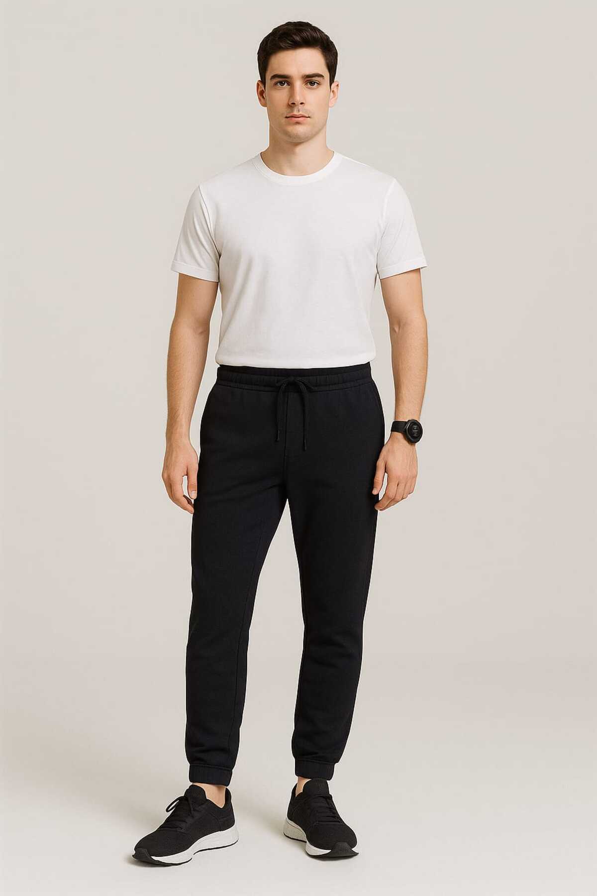 TREND ALİSSE Erkek SİYAH RAHAT Standart Fit Normal Kesim 2 Iplik Cepli Rahat Jogger Eşofman Altı