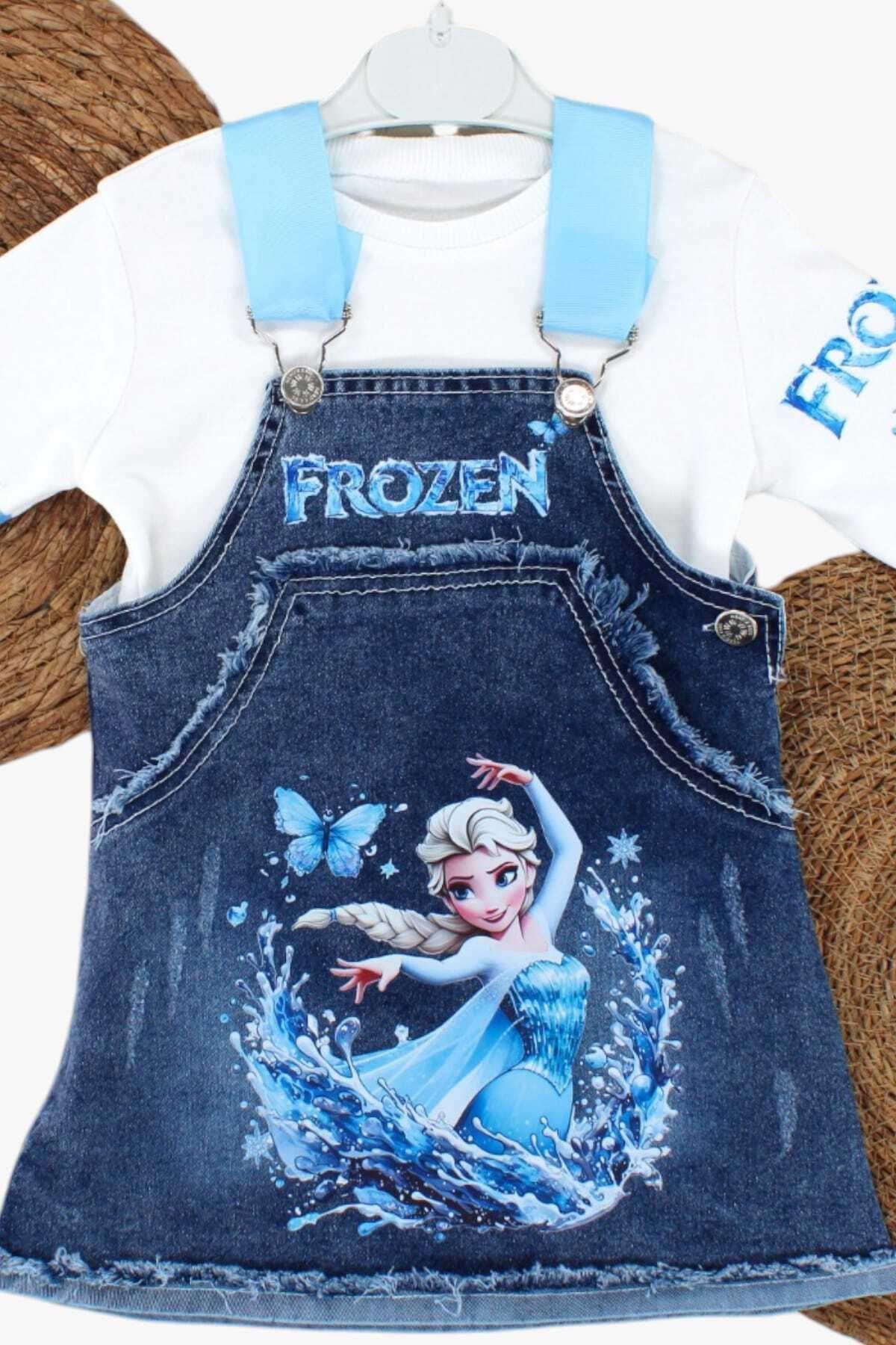 dinamik çocuk 1-5yaş Elsa Frozen & Minnie Mickey Baskılı Kot Jile+Badi 2li Takım Kız Çocuk Ayarlı Askılı Mevsimlik fotoğrafı 3 (önizleme)