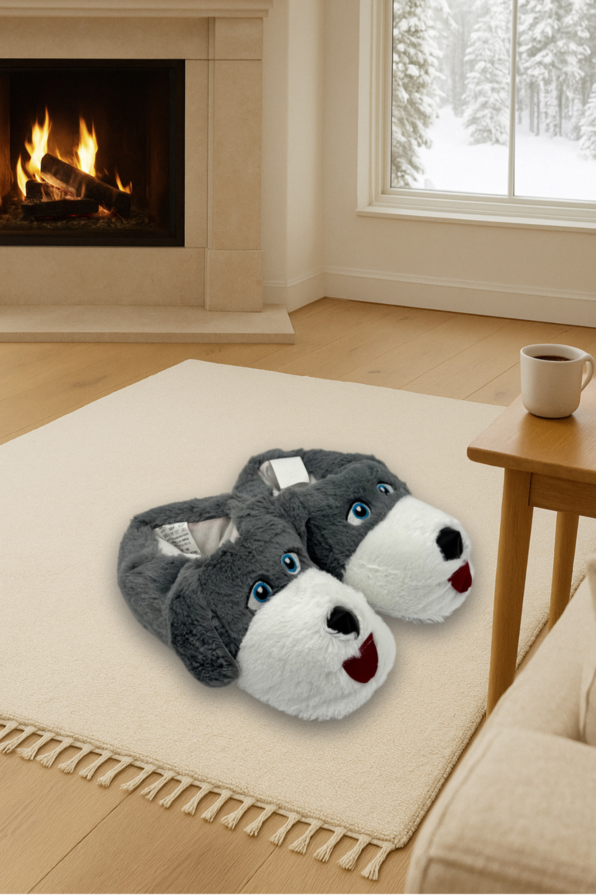Butik Gri Köpek Figürlü Panduf