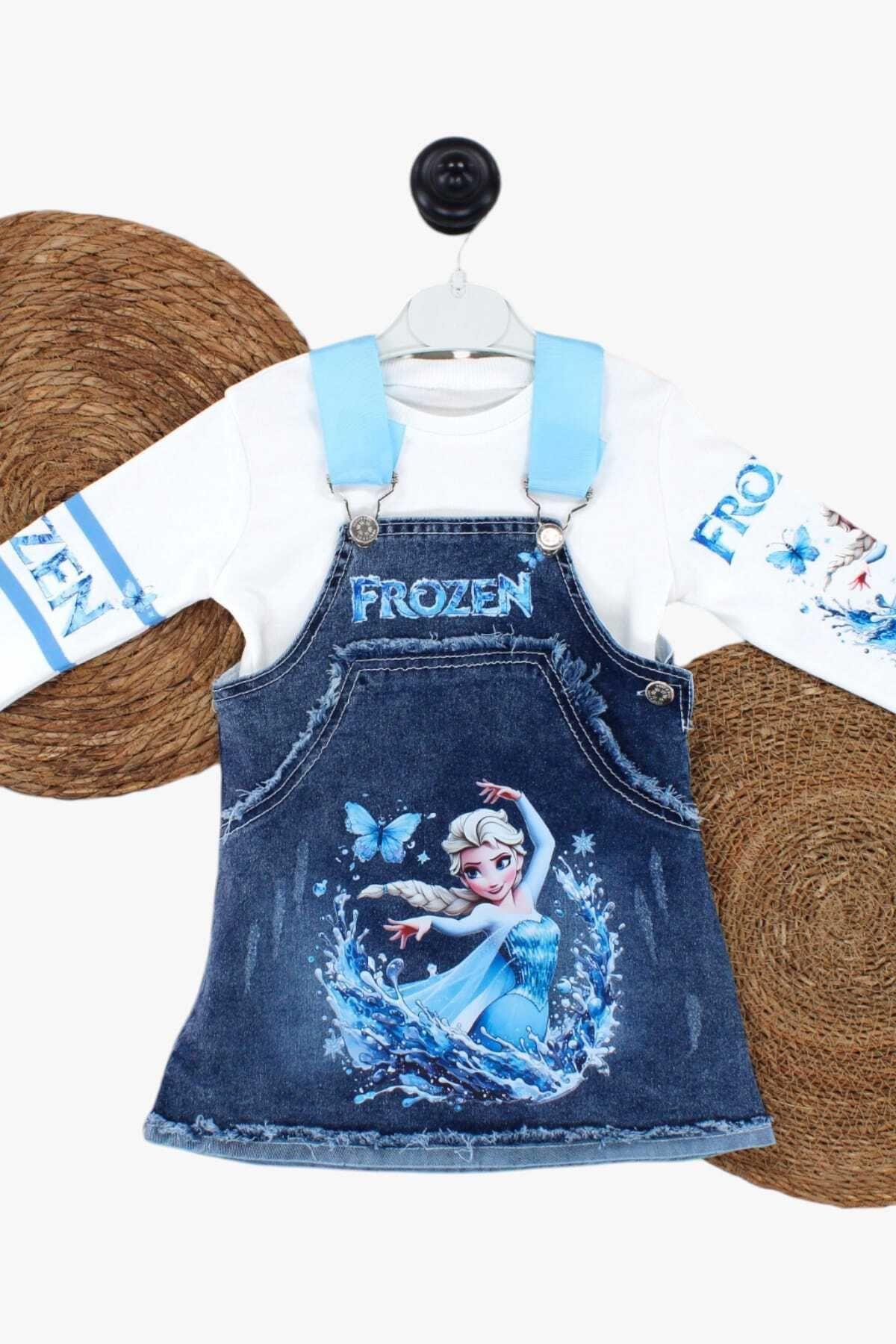 dinamik çocuk 1-5yaş Elsa Frozen & Minnie Mickey Baskılı Kot Jile+Badi 2li Takım Kız Çocuk Ayarlı Askılı Mevsimlik fotoğrafı 4 (önizleme)