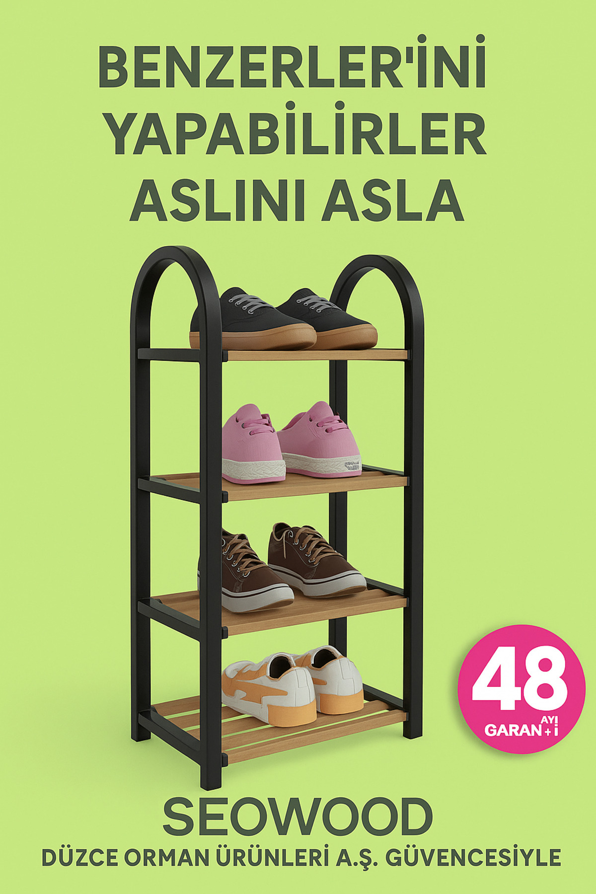 stickwood 4 Katlı 1.sınıf Süper Kalite Mini Siyah Ayakkabılık Raf Ünitesi 2 Yıl Garantili