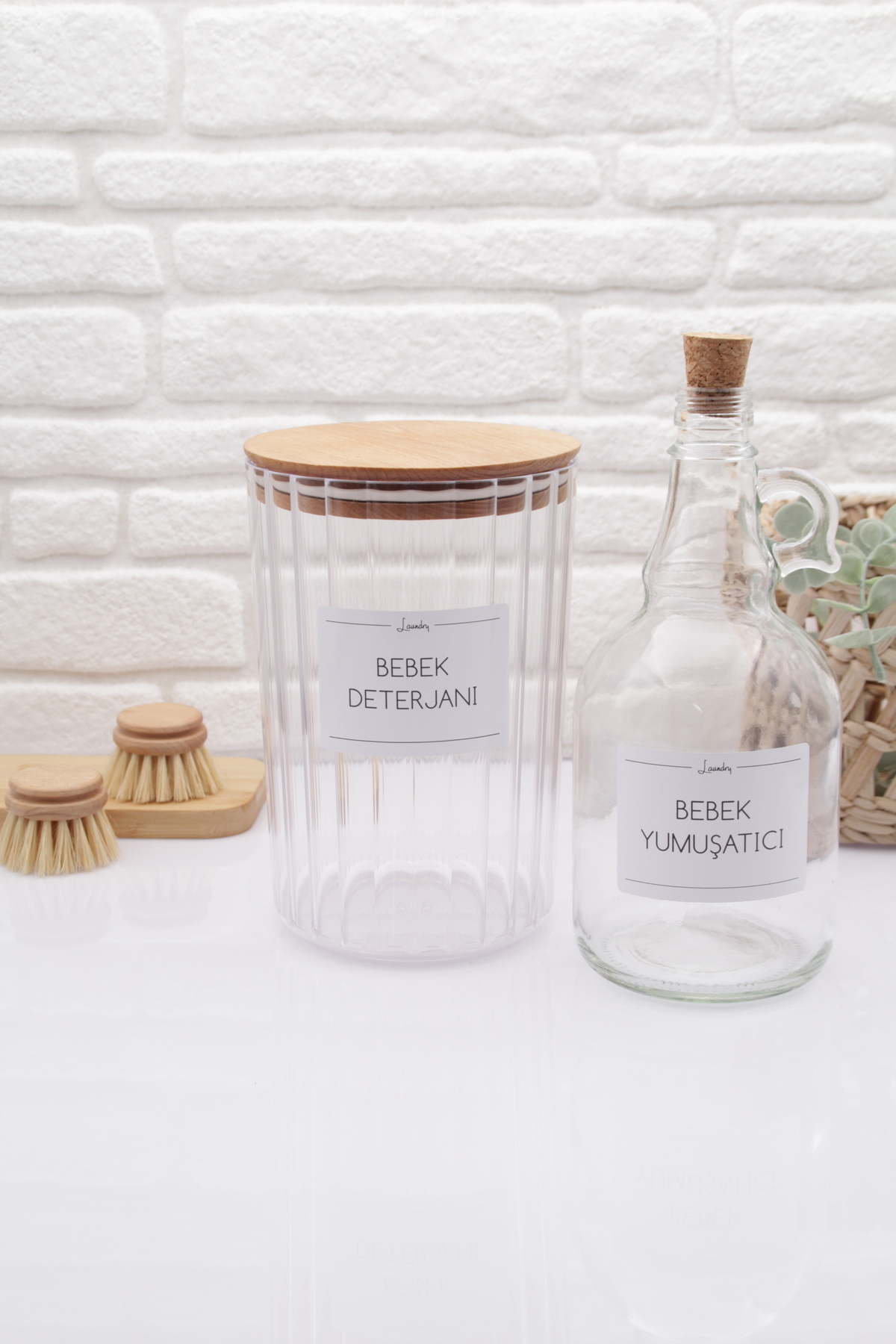 zezedesing Ahşap Kapaklı Oval Çizgili Bebek Deterjanı Kavanozu 2200ML-Bebek Yumuşatıcı Kavanozu 1000ML fotoğrafı 3 (önizleme)