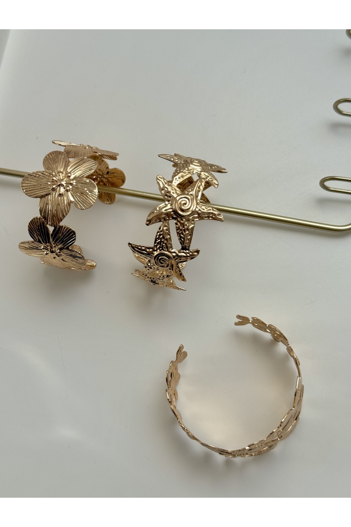 YOUES JEWELRY  Çelik Kalın Çiçek Kelepçe Bilezik Ayarlanabilir Kadın Erkek Unisex - Görsel 5