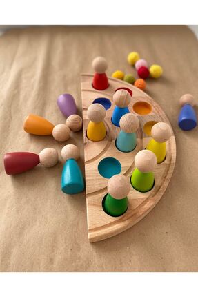 tiny wood 1 Yaş 12'li Waldorf Gökkuşağı Peg Bebek Tabla Seti Peg Bebek Renk E...