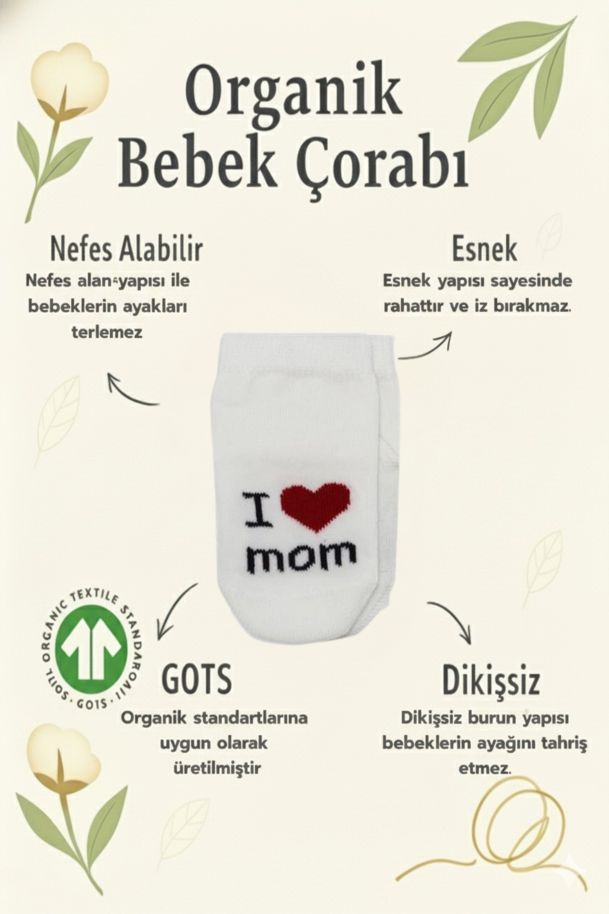 Bistyle 3 Çift Organik Pamuk Bebek Çorap/Dikişsiz Mom Dad Penye Soket Kutulu/Yenidoğan Çocuk Çorap fotoğrafı 6 (önizleme)