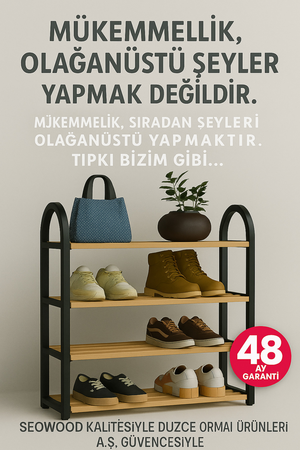 stickwood 4 Katlı 1.sınıf Süper Kalite Ahşap Ayakkabılık 2 Yıl Garantili Sw - 6-05