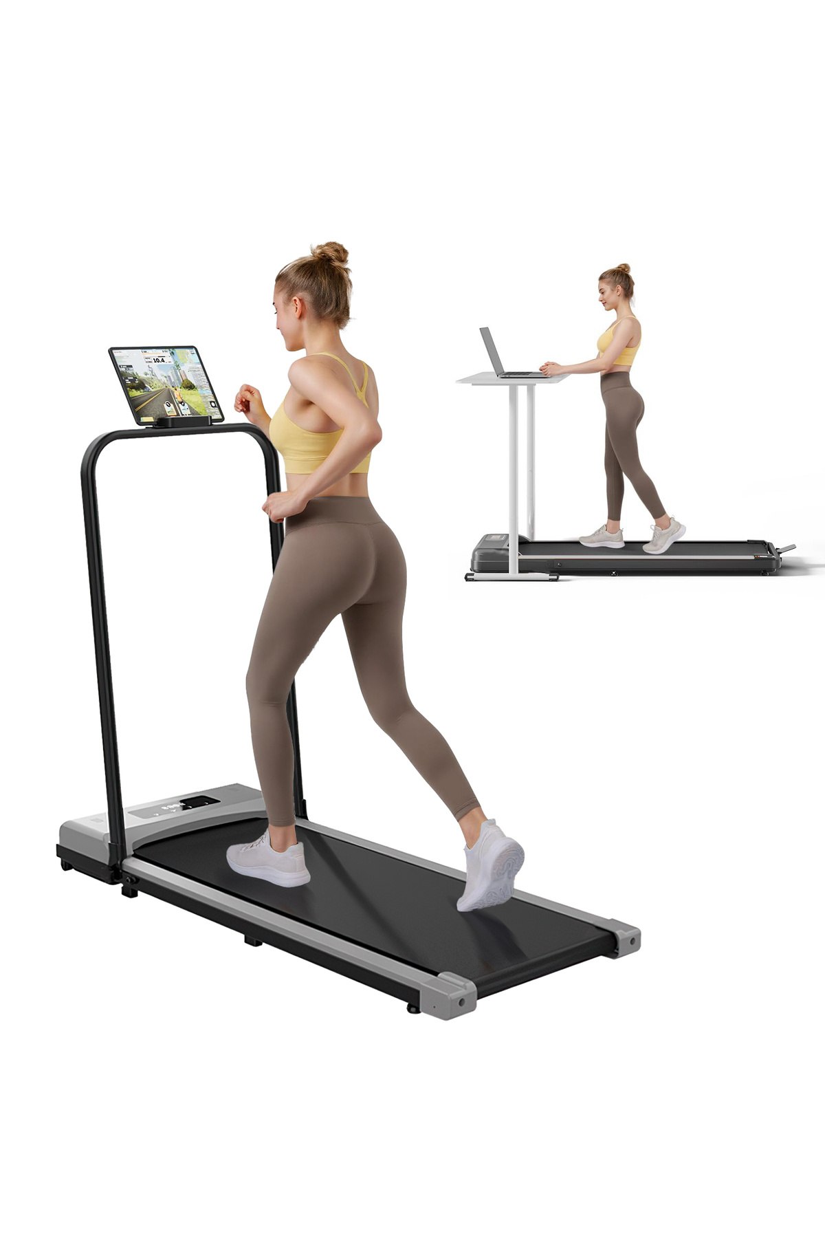 Rovyfota جهاز المشي تحت المكتب، وسادة قابلة للطي 3 في 1 للمشي والجري للاستخدام في المنزل والمكتب