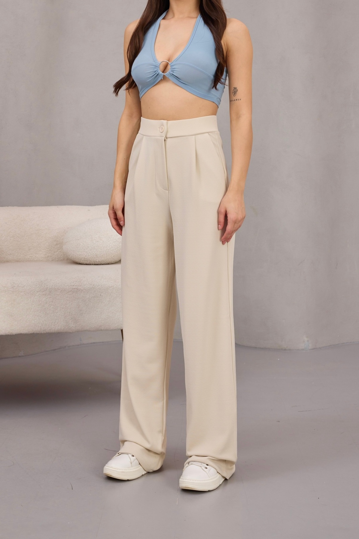 alanora  Kadın Likralı Salaş Geniş Paça Palazzo Pantolon - Görsel 5