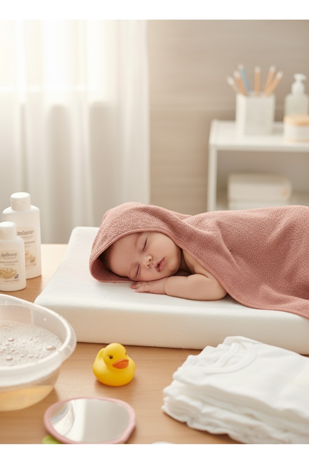 PAMUK HANIM Outlet-%100 Pamuklu Kız-erkek Yenidoğan-Bebek Banyo Havlu Kundak DÜZ/PEMBE