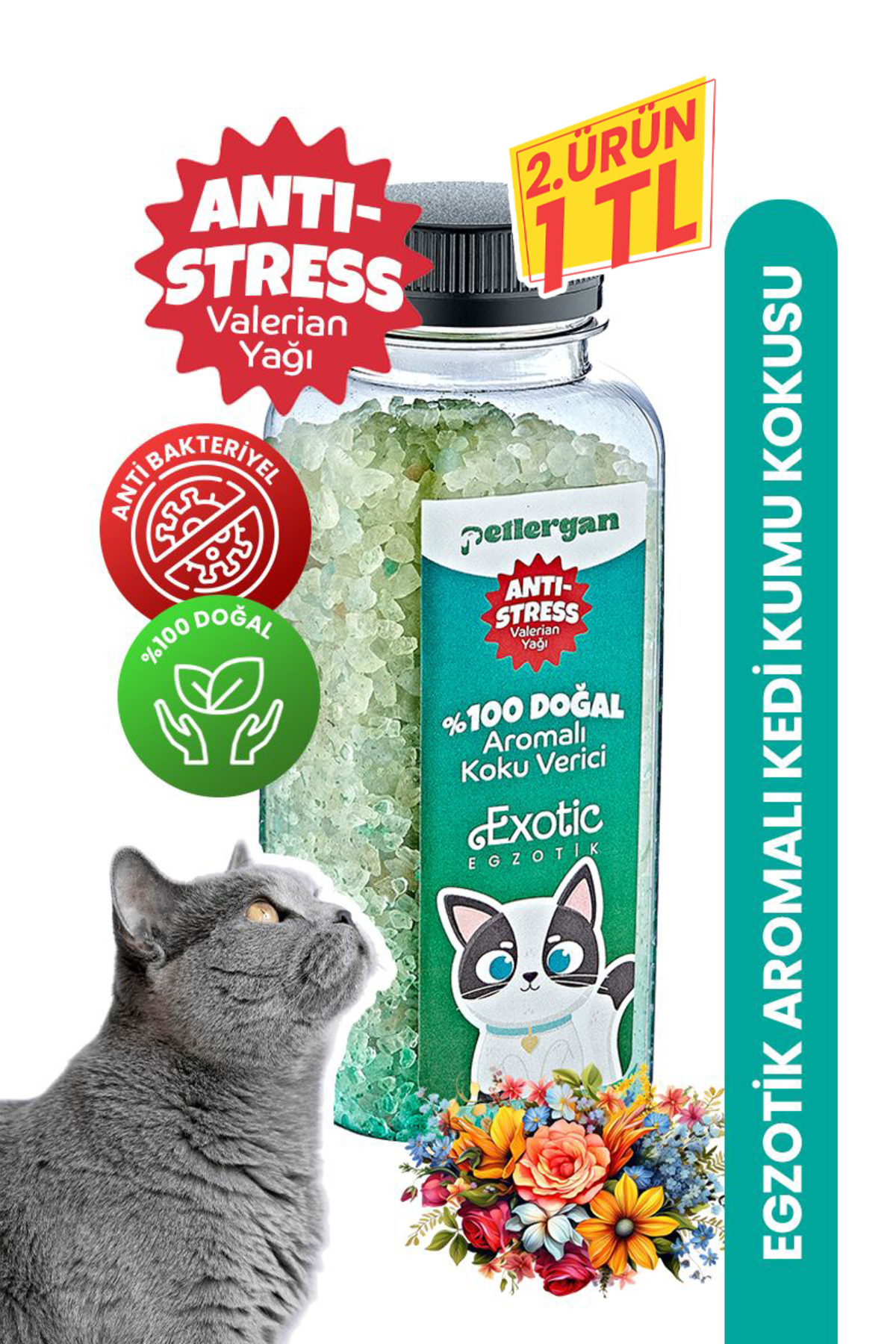 Petlergan Kedi Kumu Koku Giderici %100 Doğal Aromalı Egzotik-Valerian Yağı Esanslı Anti Stress 300GR