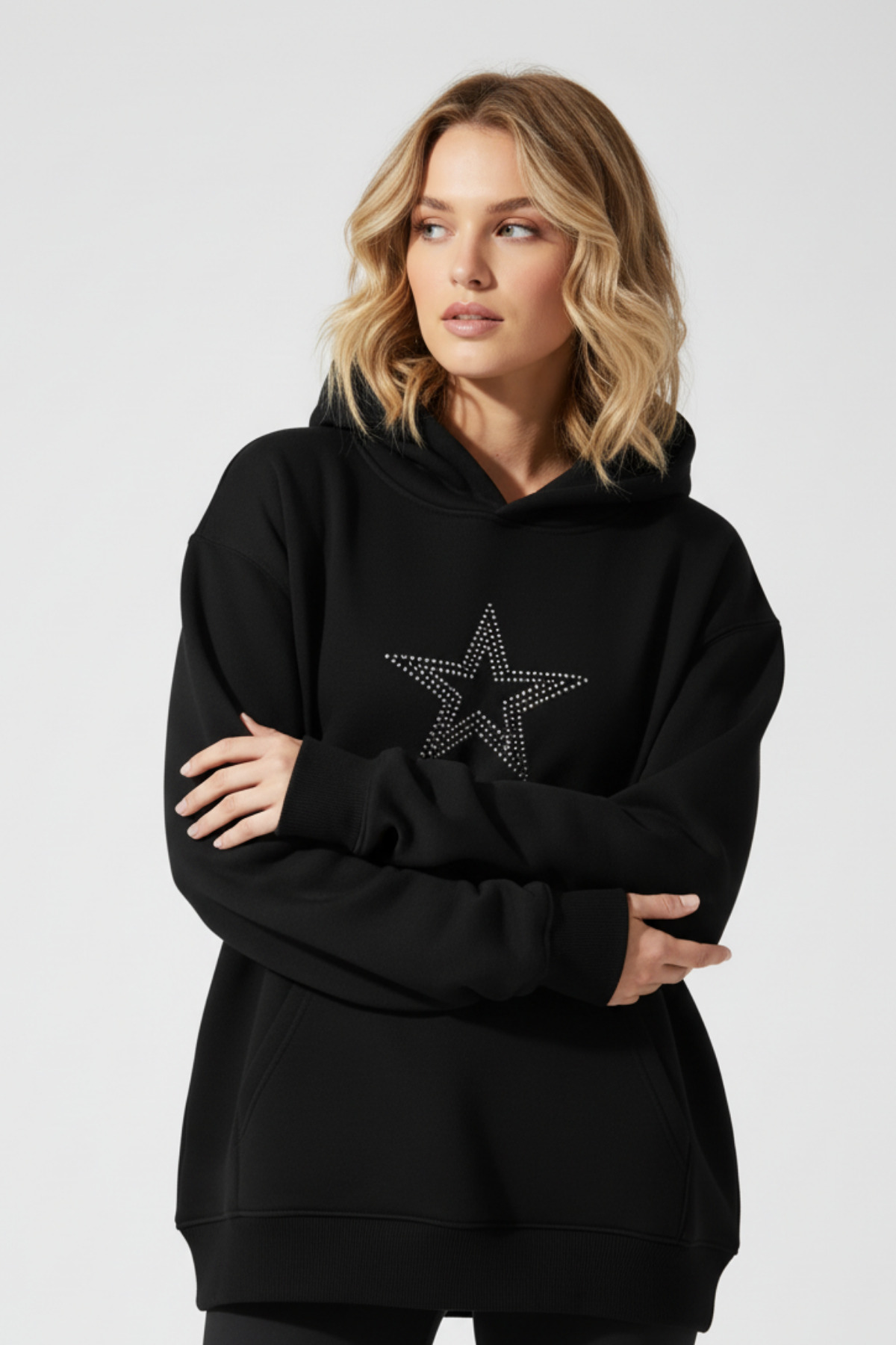 KOZİA OUTDOORS STAR BASKILI KAPÜŞONLU OVERSİZE UNİSEX SWETŞHİRT görsel 3