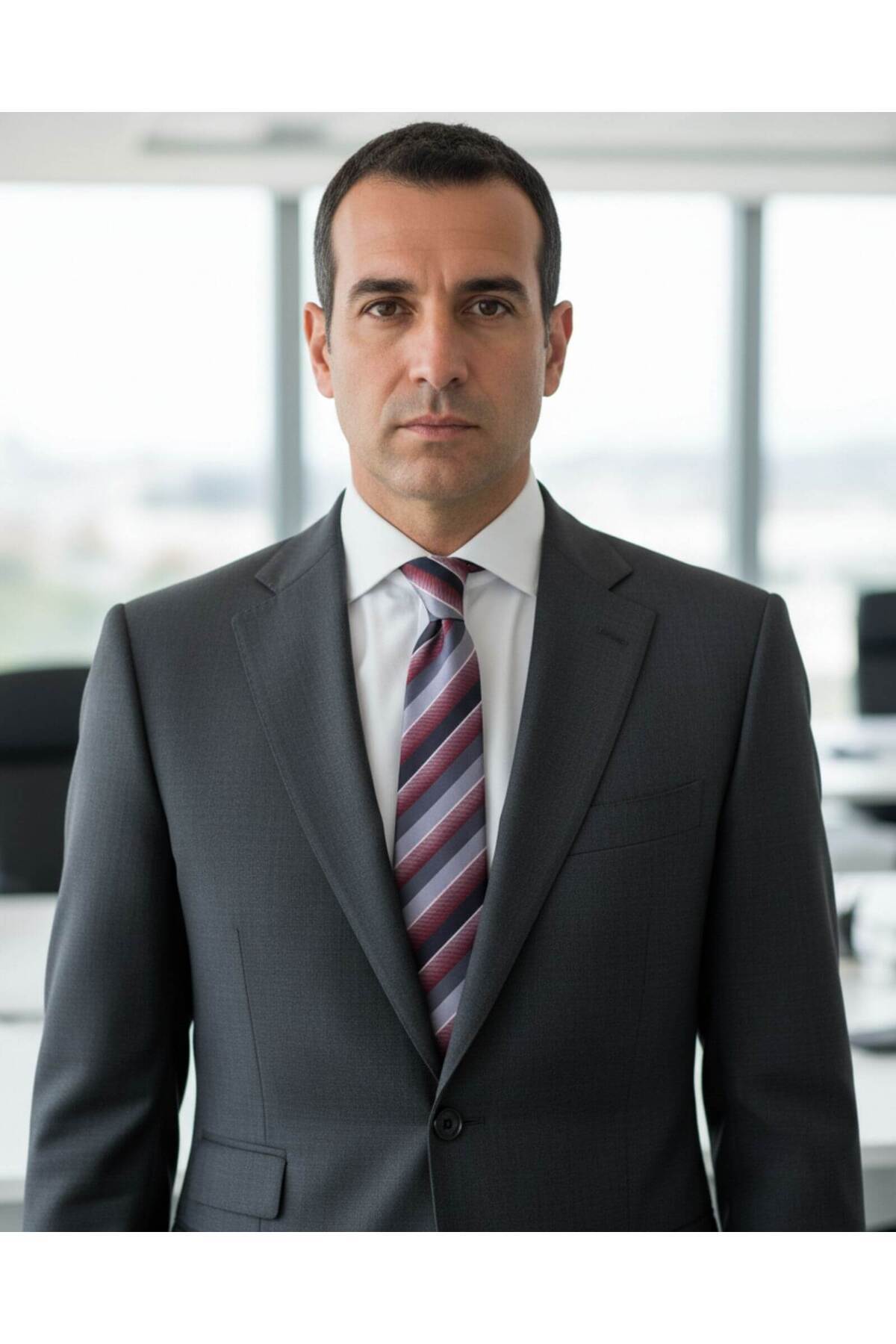  کراوات خاکستری به عرض ۸ سانتی‌متر با نوارهای قرمز