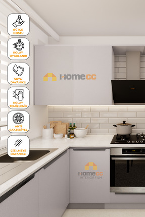 HOMECC İNTERİOR Yapışkanlı Folyo - Premium Boyalı Bej Kapı Kaplama Folyosu - ...