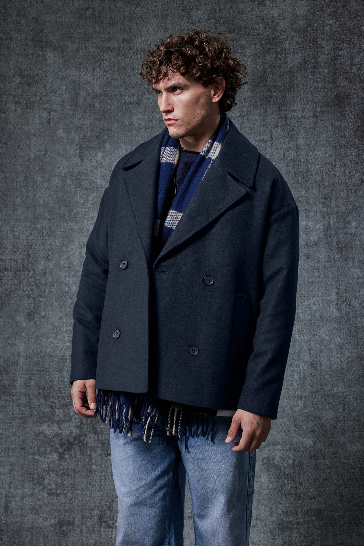 ablukaonline  Erkek Oversize Kruvaze Kaban Lacivert - Görsel 5