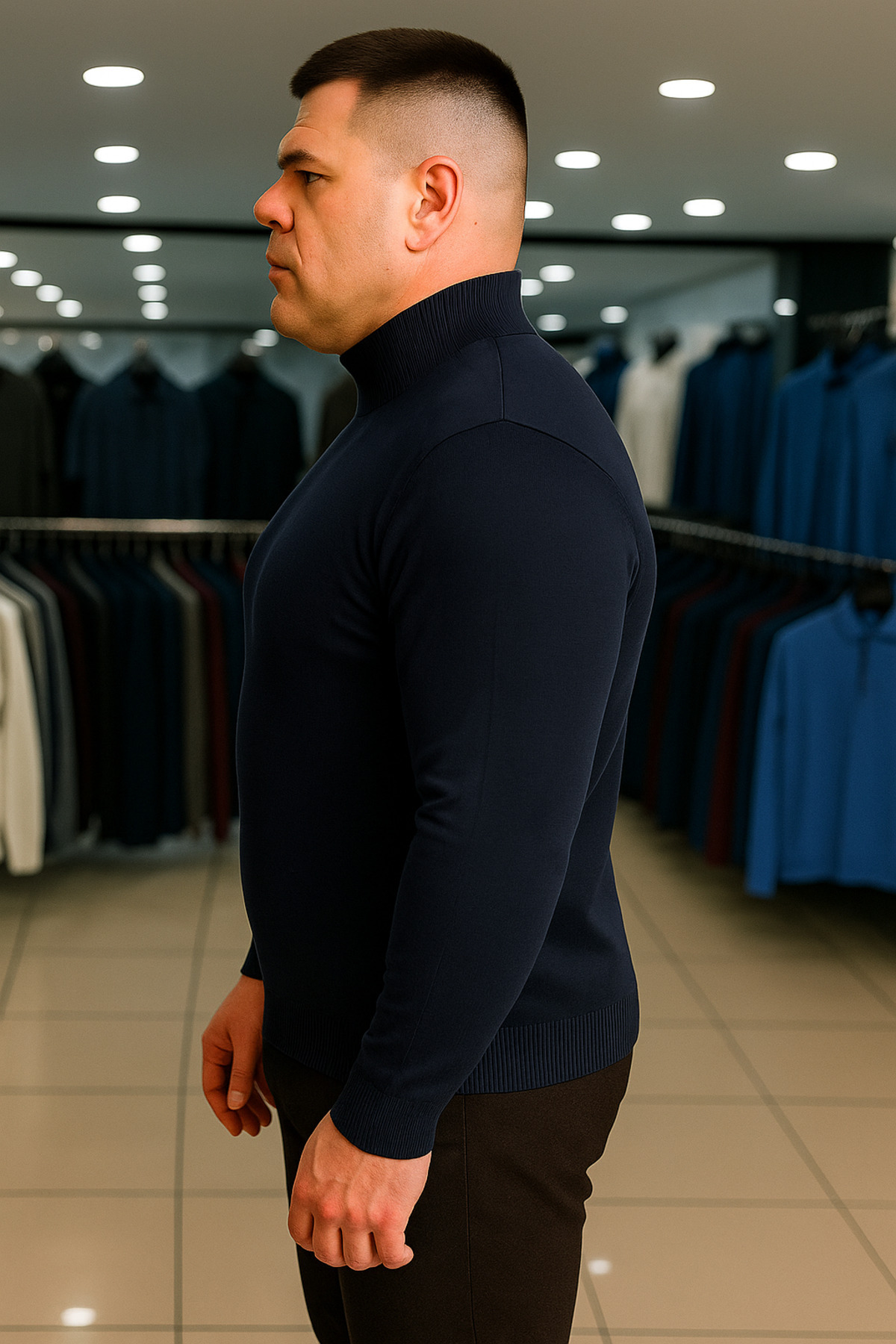 Maccali Erkek Büyük Beden Boğazlı Lacivert Sweat Triko Kazak görsel 3