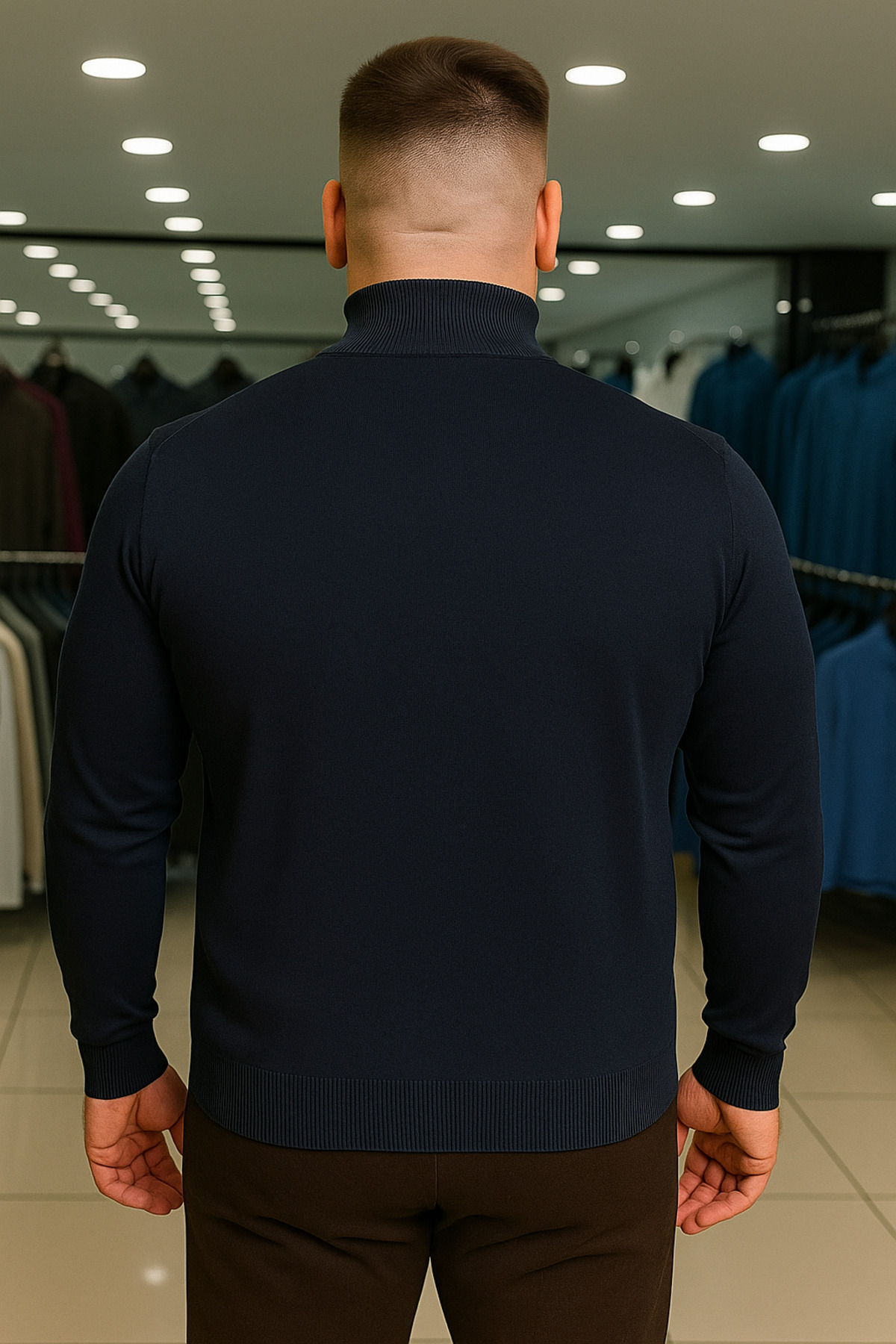 Maccali Erkek Büyük Beden Boğazlı Lacivert Sweat Triko Kazak görsel 4