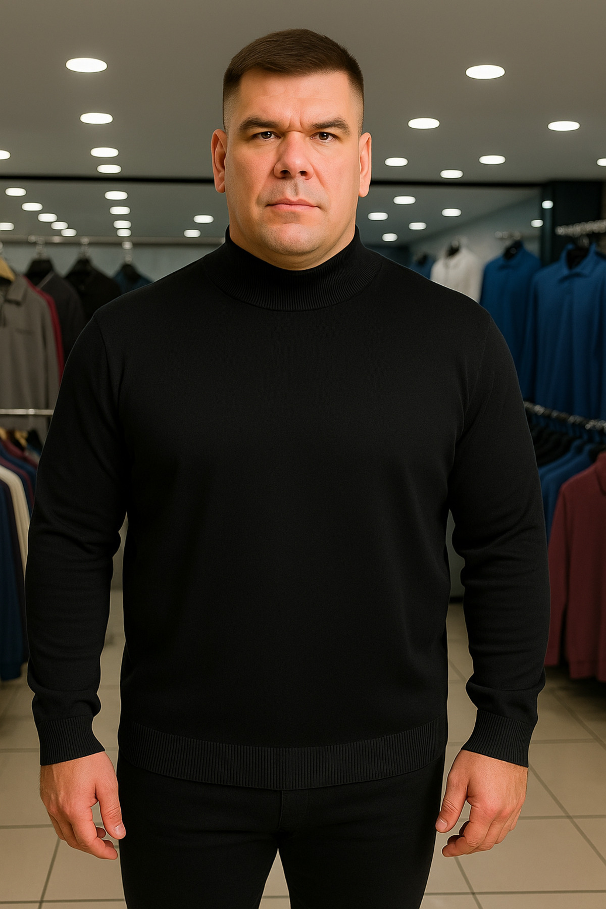 Maccali Erkek Büyük Beden Boğazlı Siyah Sweat Triko Kazak