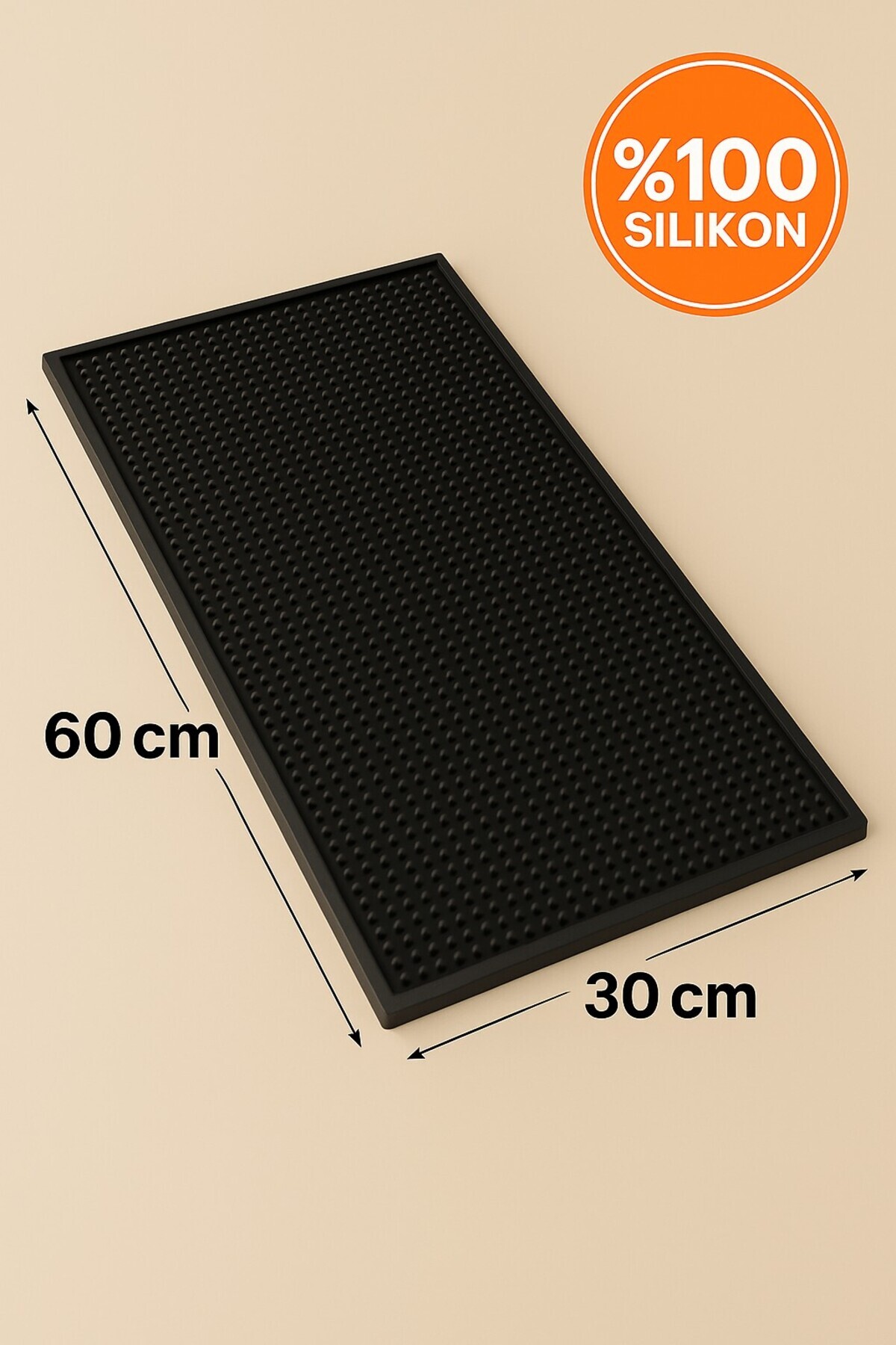 Siliconly 60x30 cm Kaymaz Silikon Bar Matı, Kurutmalık,Bulaşık Kurutma Matı,Silikon Mat