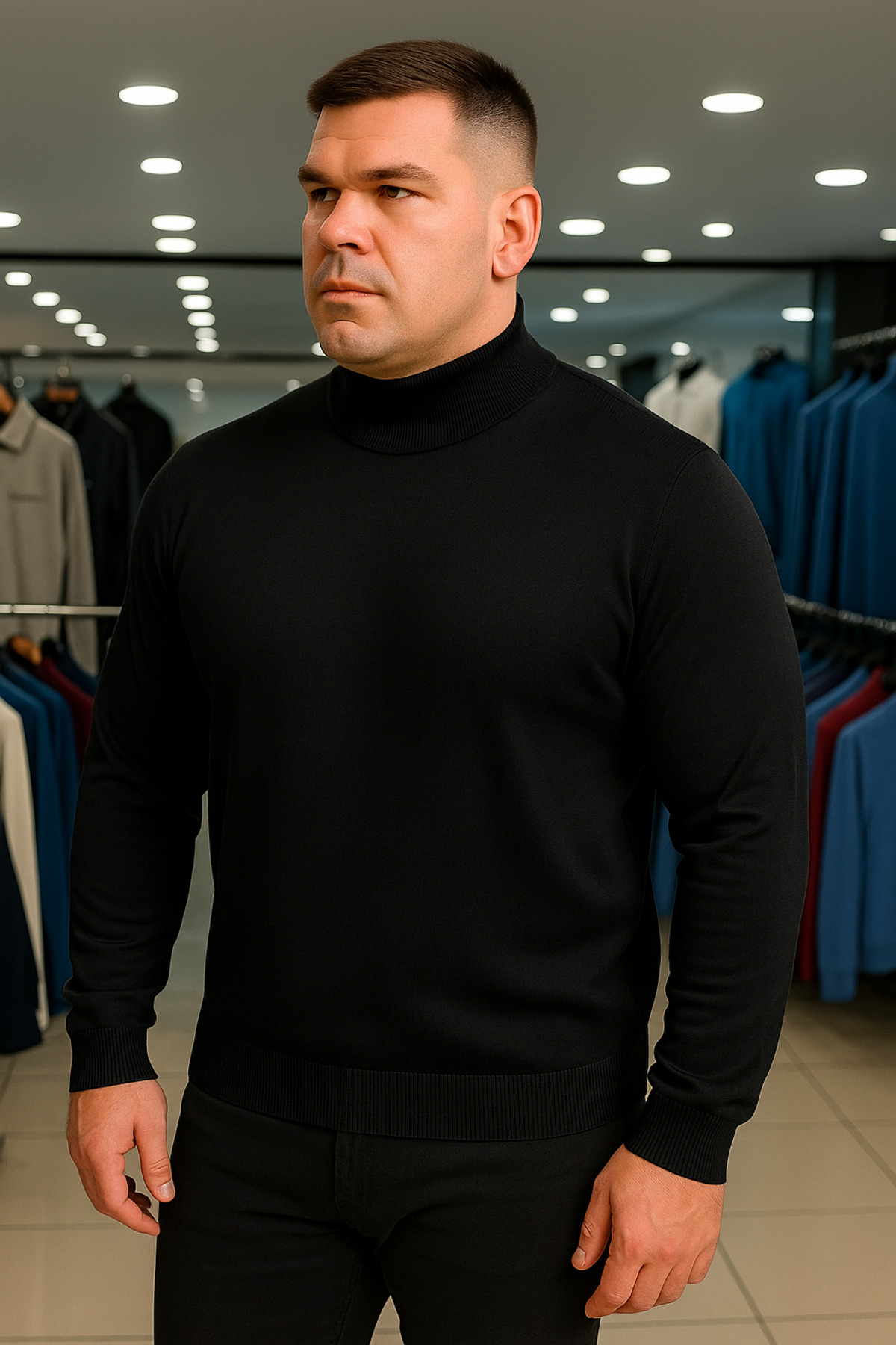 Maccali Erkek Büyük Beden Boğazlı Siyah Sweat Triko Kazak görsel 3