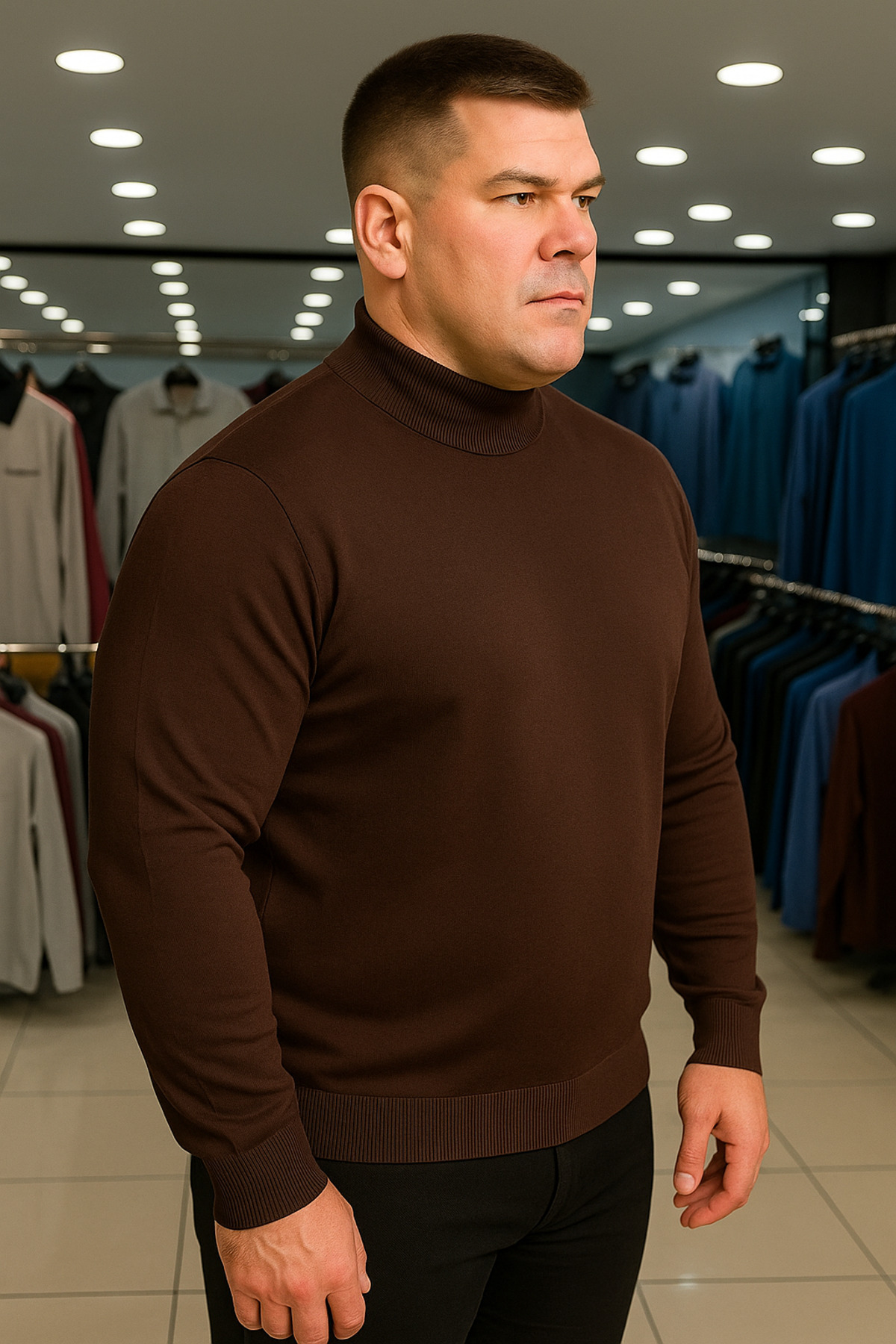 Maccali Erkek Büyük Beden Boğazlı Bol Kahve Sweat Triko Kazak görsel 3