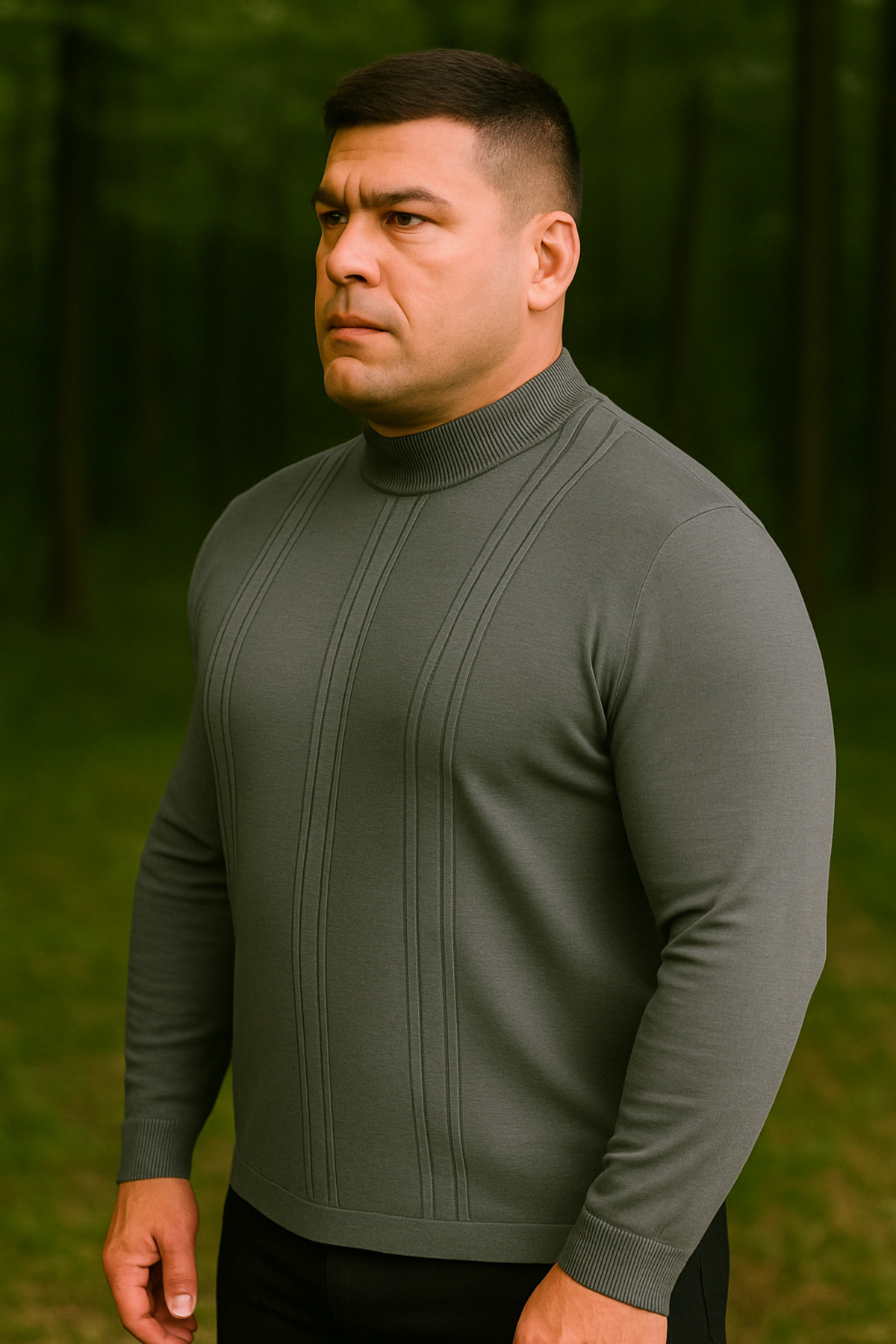 Maccali Erkek Büyük Beden Çizgili Gri Sweat Triko Kazak görsel 4
