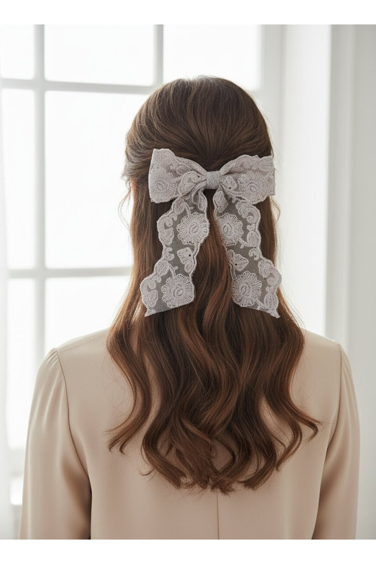 Handmade Romantic Women's Lace Grey Bowknot Buckle, Auto-Clip Hairpin, Women's Buckle
