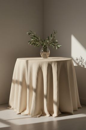Kayasoft Doğal Pamuk Keten Yuvarlak Masa Örtüsü – Düz Dikiş, Minimal Tarz, So...