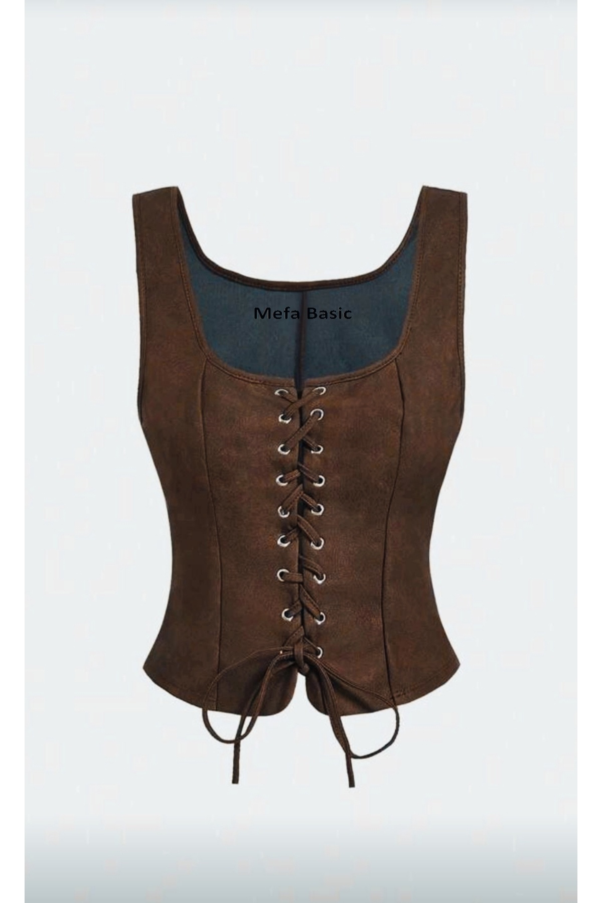 Mefa basic Kadın Süet Kahverengi Vintage Yelek