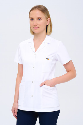 ZENAPRON Kadın Gömlek Yaka Ceket Boy Kısa Kollu Doktor - Öğretmen Önlüğü