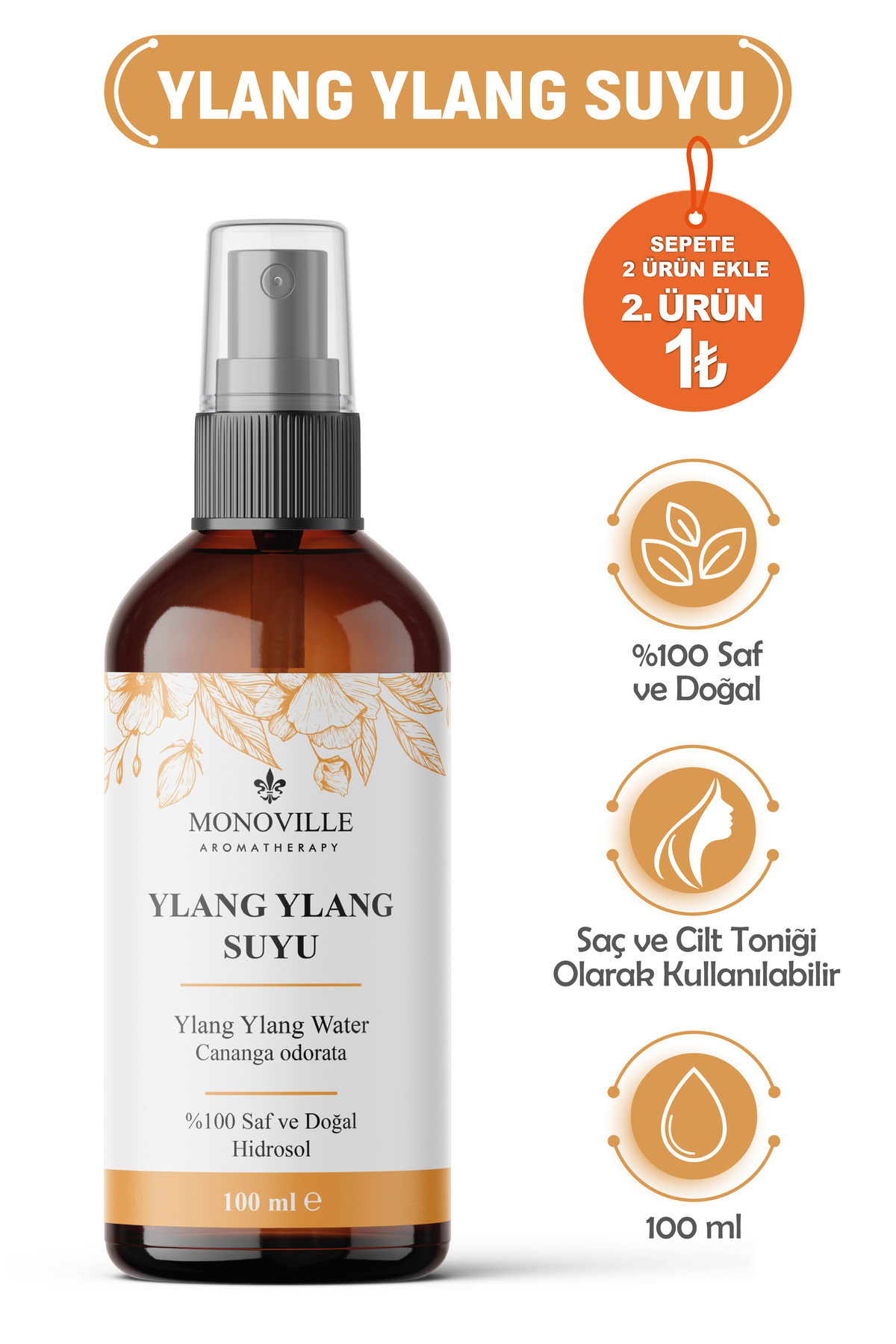 Monoville Ylang Ylang Suyu Çiçek Kokulu Etki 100 ml ( Ylang Ylang Water)