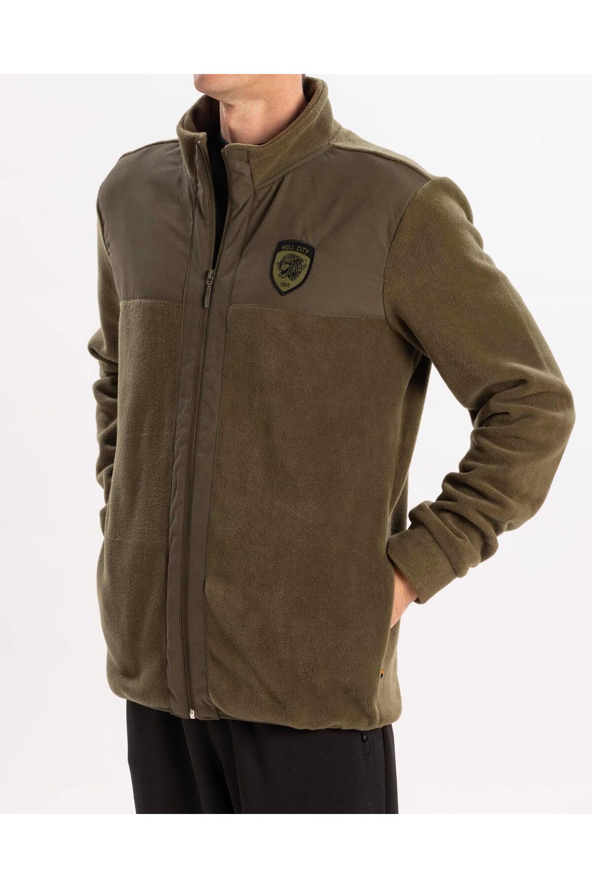 Hull City Melyd Fleece Jacket Erkek Haki Sweatshirt görsel 5