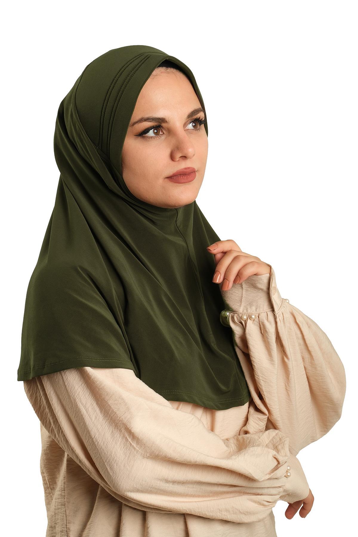 Khaki Practical Ready-to-Place Hijab Scarf Sandy Fabric Plain 1600_09