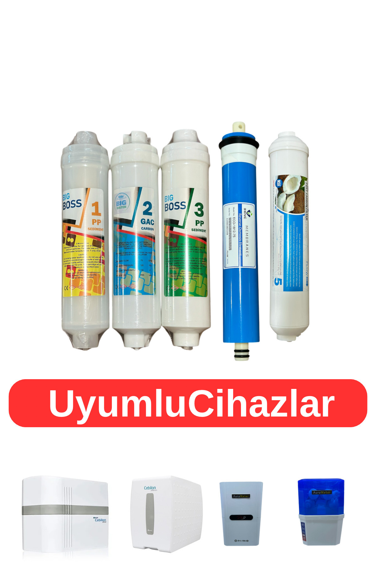 AURA Tüm kapalı kasa su arıtma cihazları ile uyumlu ihlas Cebilon 5'li Su Arıtma Filtresi