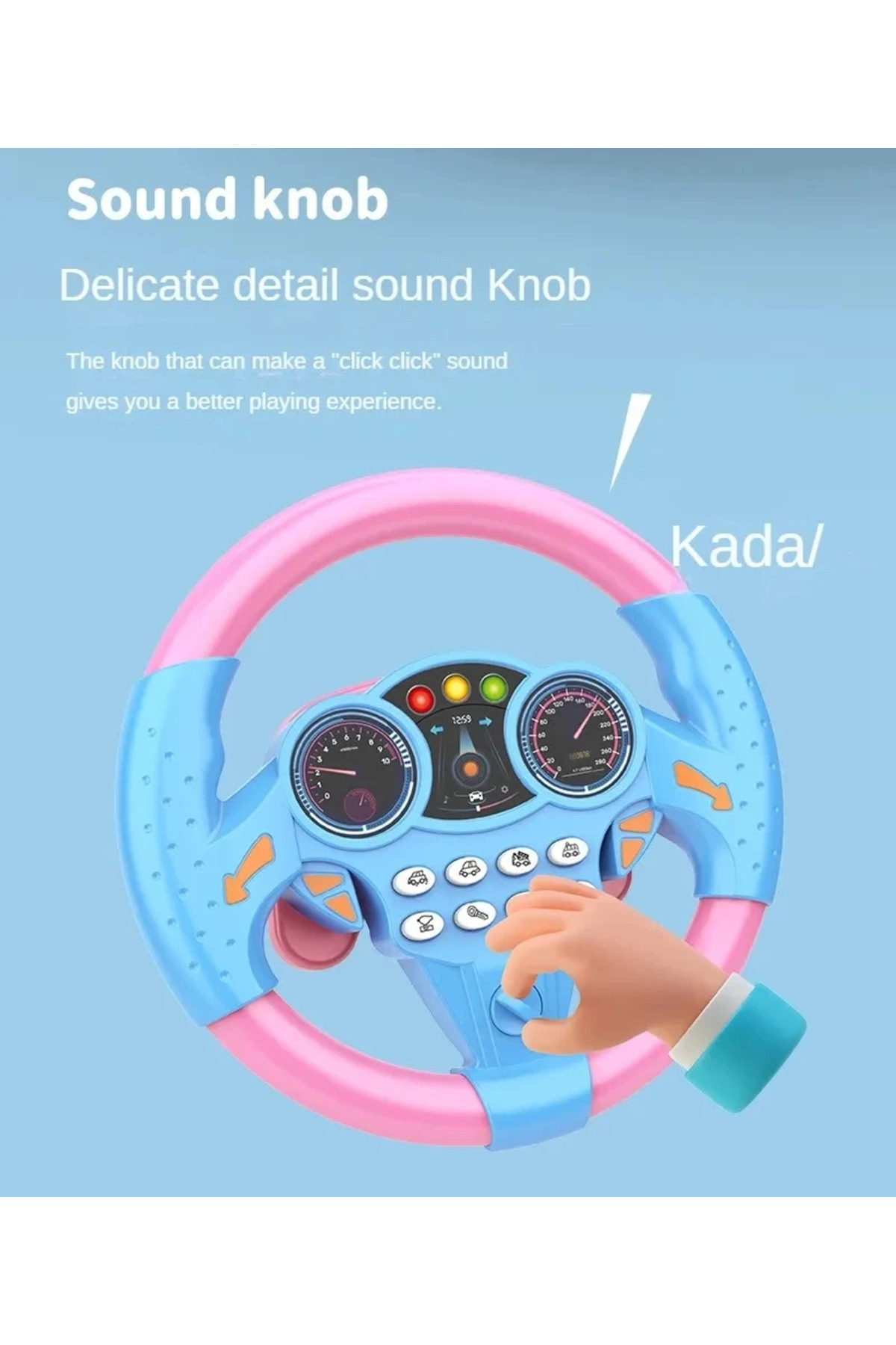 اتومبیل اسباب‌بازی فرمان شبیه‌سازی‌شدهٔ برقی درخشان صورتی نوزاد با نور و صدا، آموزشی اولیه برای کودکان