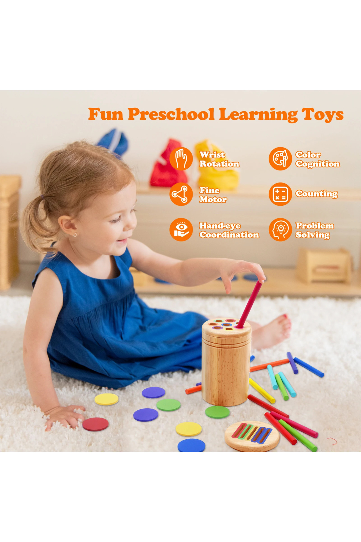 بازیهای مونتهسوری برای کودک ۳ ساله، اسباببازی چوبی آموزشی مرتبسازی سکه و رنگ برای خردسالان، تطبیق حسی.