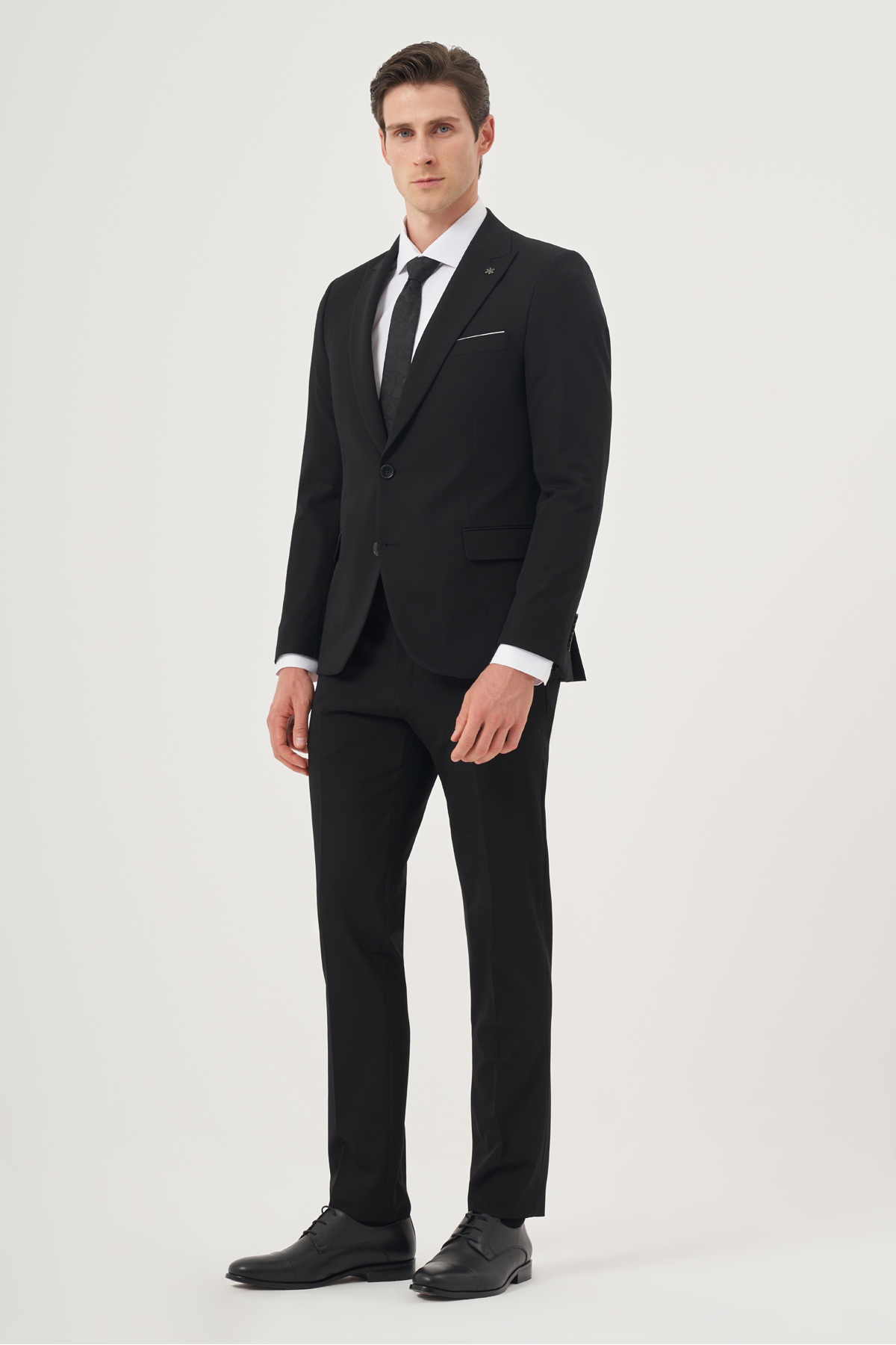 Morven  Erkek Siyah Basic Düz Slim Fit Dar Kesim 6 Drop Takım Elbise - Görsel 3