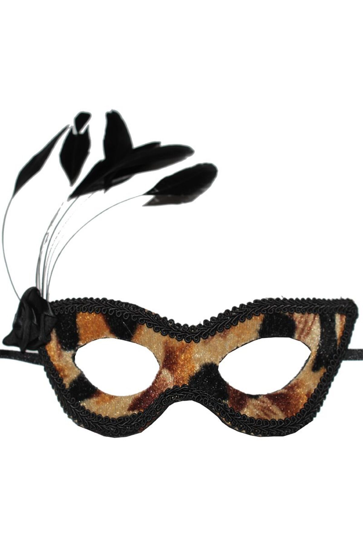Pandoli Partidolu Yandan Venedik Tüylü ve Güllü Leopar Desenli Parti Maskesi 2