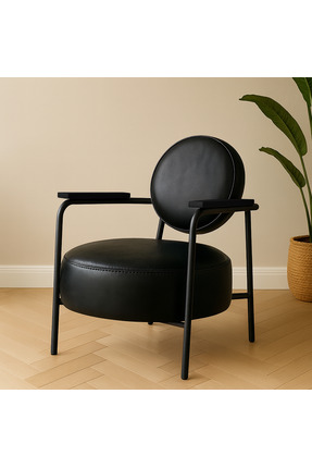 Azra Mobilya Venüs Siyah Modern Deri Berjer | Metal Ayaklı Koltuk | Oturma Od...