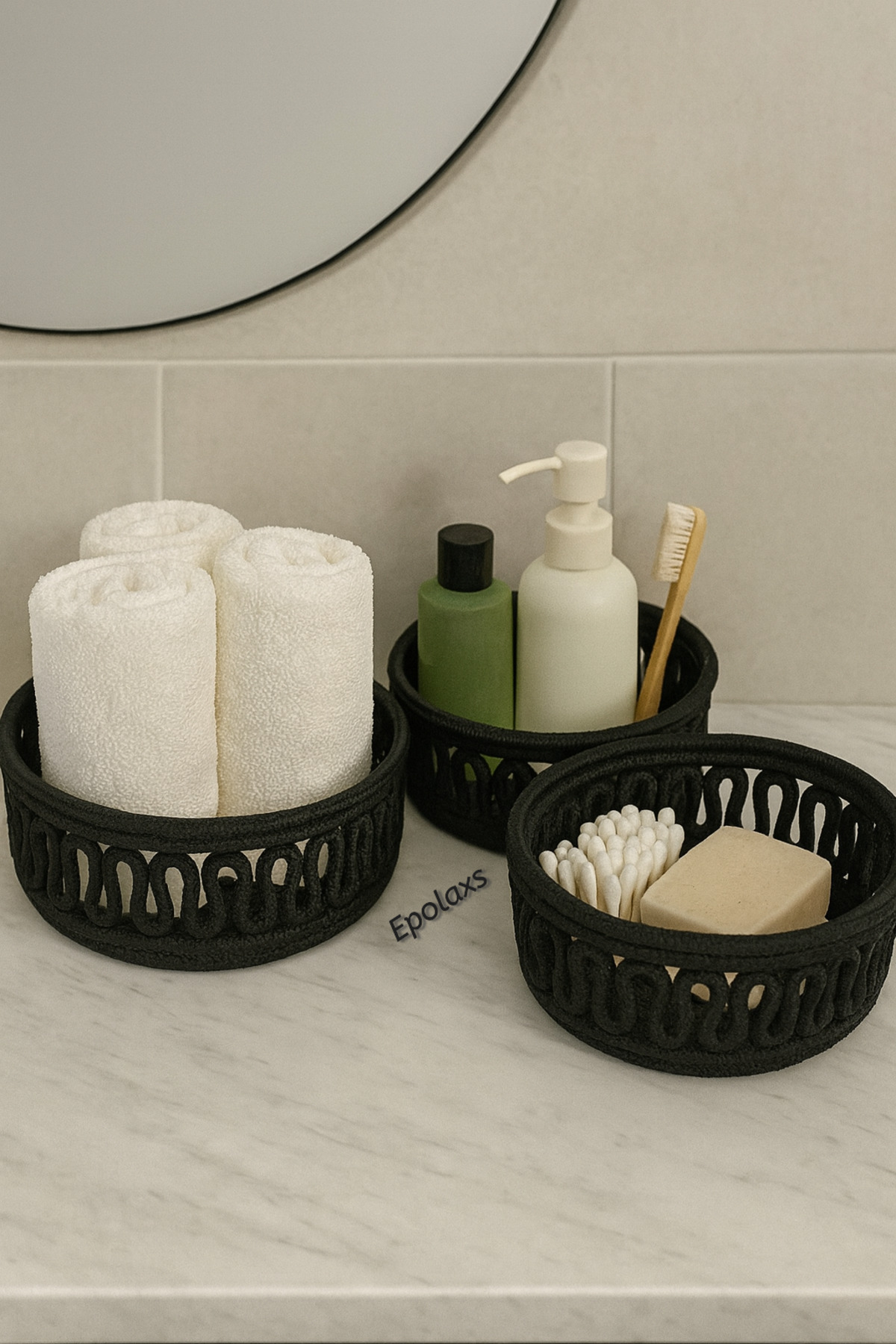 Epolaxs Jüt Hasır 3’lü Banyo Sepeti Seti Doğal Hasır Organizer,Havlu Düzenleme Sepeti Dekoratif Banyo